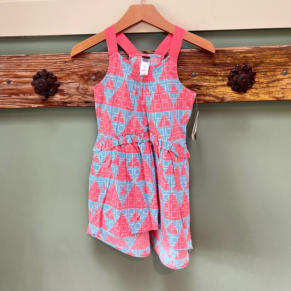 Tea Collection Girls Pink Blue Geometric Triangle‎ Print Cotton Dress Size 4 NWT